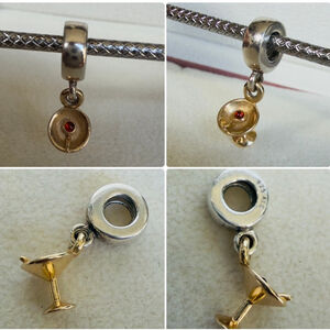 Pandora Cocktail Martini Glass Dangle Sterling Silver & 14k Gold Retired Charm